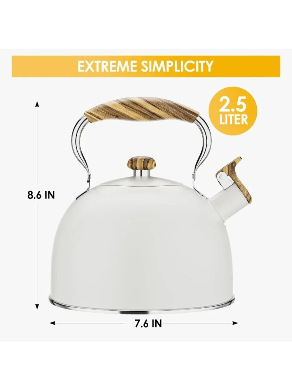 Cream Kitchen Whistling Tea Kettle 2.6 Quart Stainless Steel Stovetop Induction